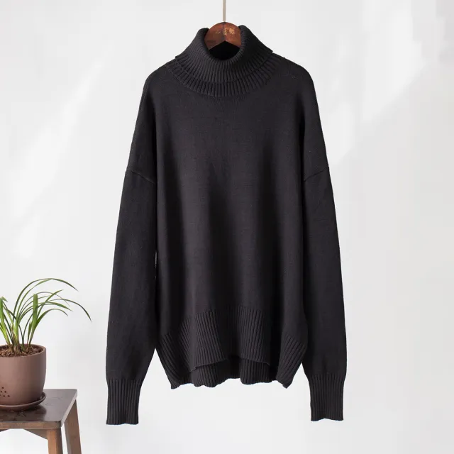 Women's Fashionable All match Solid Color Turtleneck Sweater Black - Shop at LoveMi
