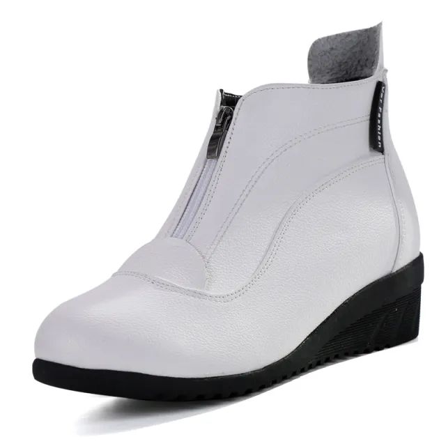 Soft Bottom Mid Heel Sports Middle aged And Elderly Dancing Shoes Zipper Ankle Boots White - Shop at LoveMi