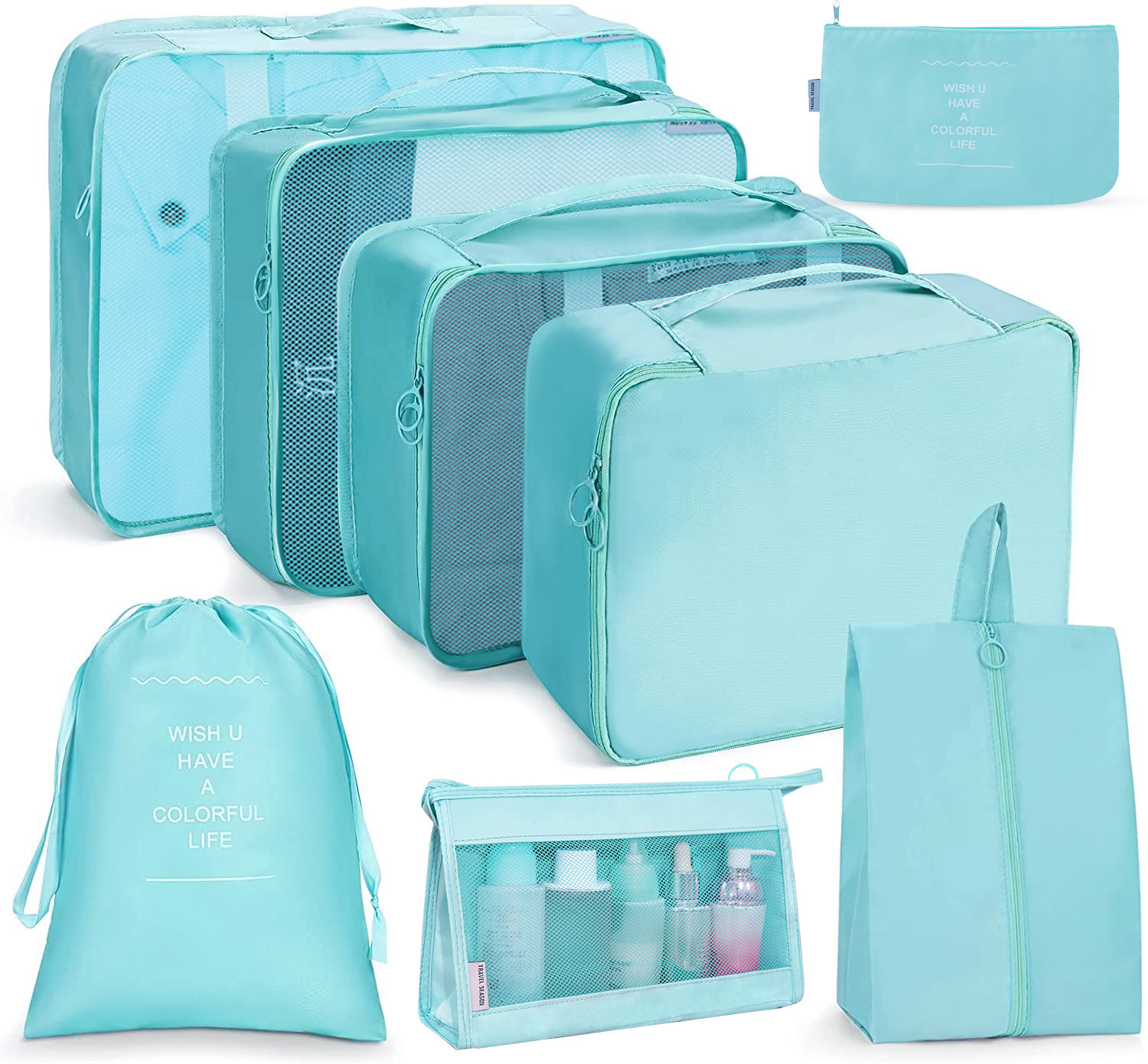 Makeup bag 8pcs Bright Blue