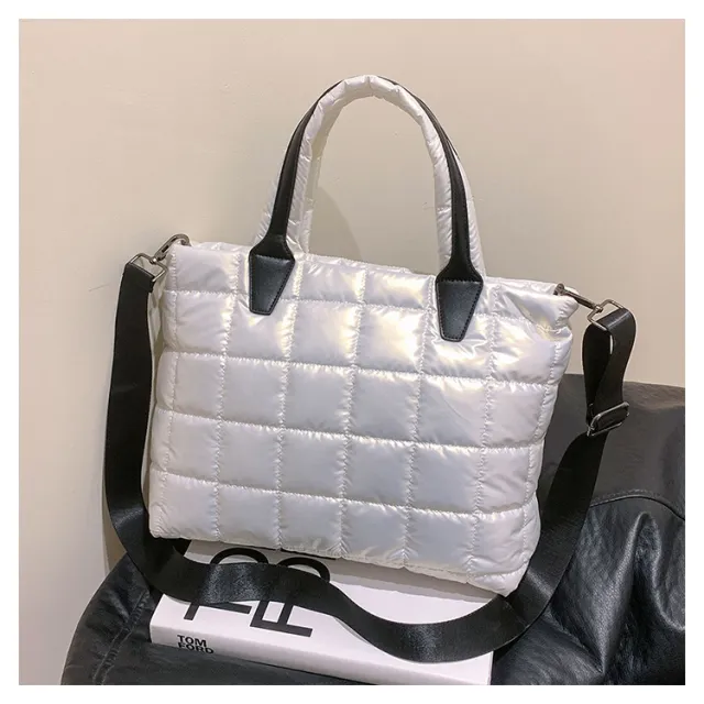 Large Capacity Women's Shoulder Crossbody Cotton Jacket Bag White - Shop at LoveMi