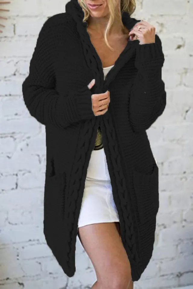 Women's Contrast Color Twist Pocket Cardigan Knitted Sweater Coat Black - Shop at LoveMi