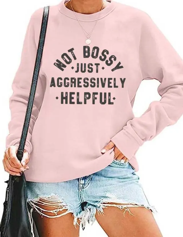 Women's Printed Loose Round Neck Long Sleeve Sweater Cvc Pink - Shop at LoveMi