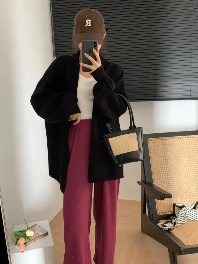 Soft Glutinous Lazy Sweater Coat Loose Design Temperament Mid length Knitted Cardigan Black - Shop at LoveMi