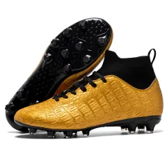 Football Men's High-top Foot Sock Training Shoes - Gold - View 1