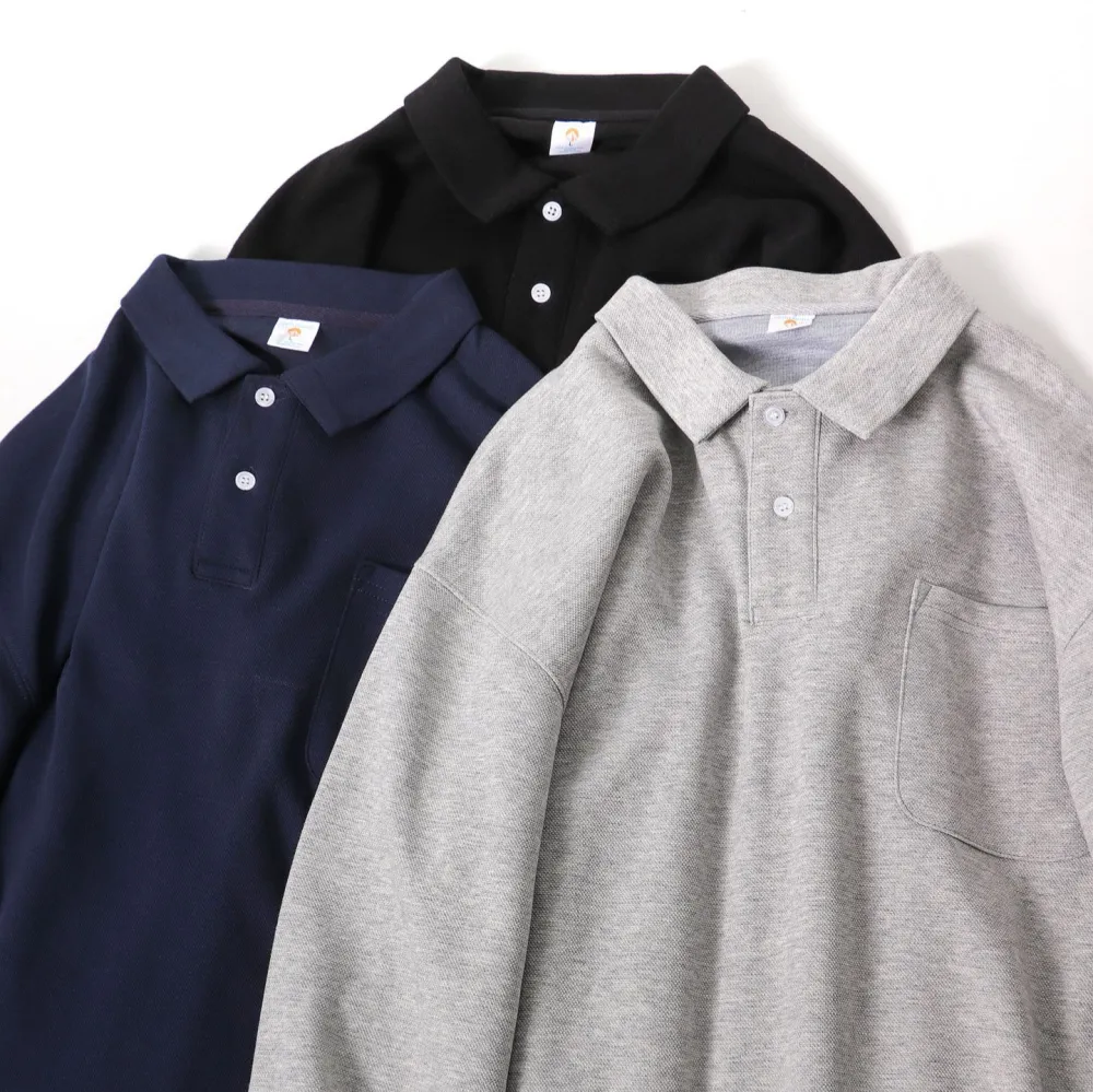New Autumn Drop Shoulder Polo Shirt Long Sleeve American Trendy Loose Lapels Pocket T-shirt