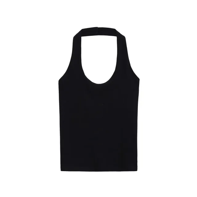 Fashion Hanging Collar Slim Fit Backless All matching Top Black - Shop at LoveMi