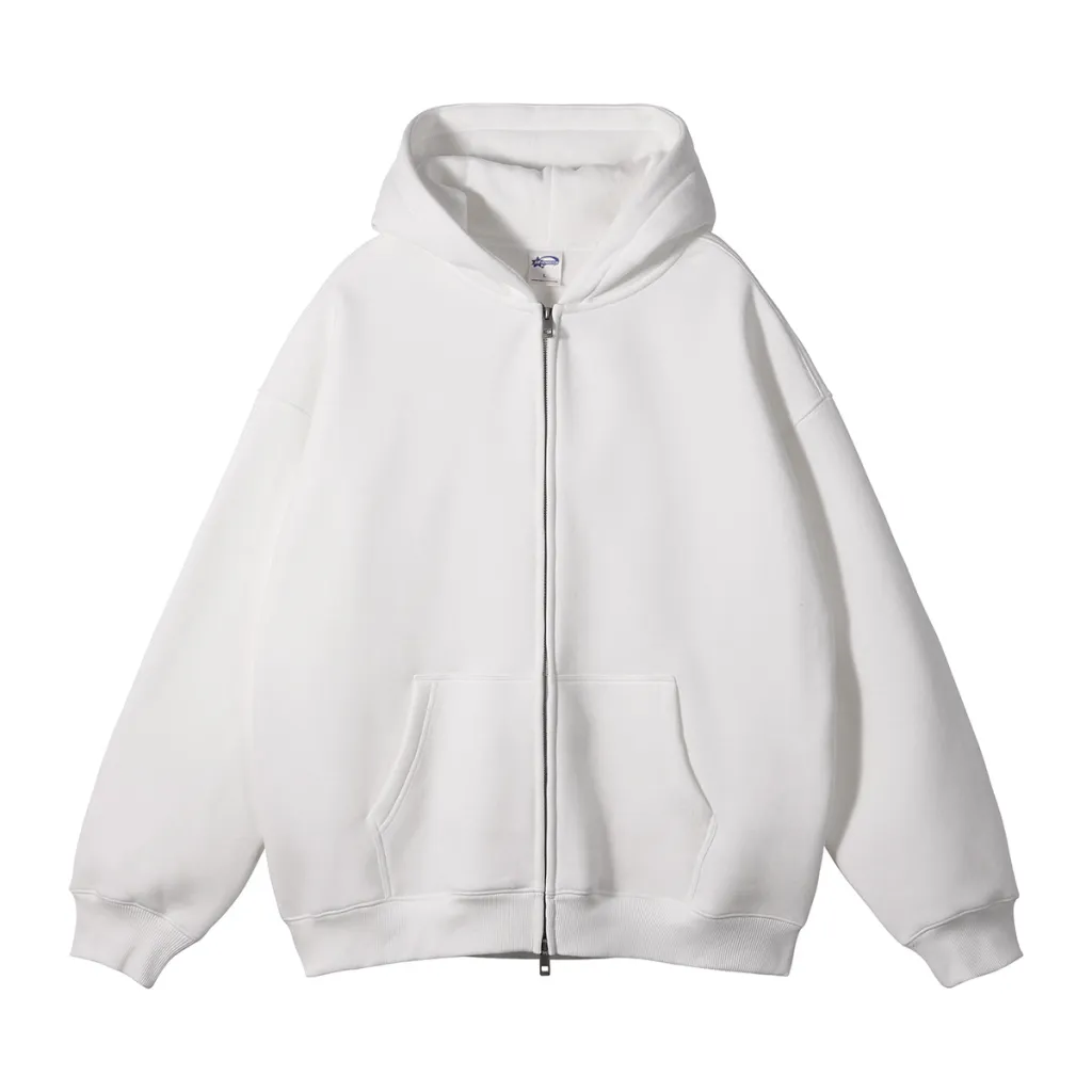 Loose Fashion Brand Hooded Men's Sweater Fleece-lined Thickened - White