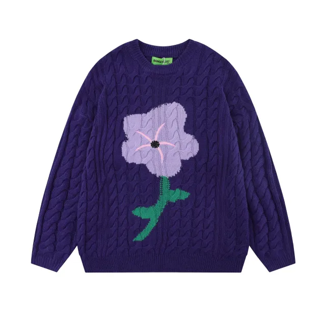 Men's And Women's Same Maychao Round Neck Knitted Sweater Dark Purple - Shop at LoveMi