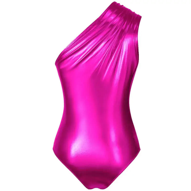 Oblique Shoulder Hot Girl Jumpsuit Metallic Glossy Sexy Party
