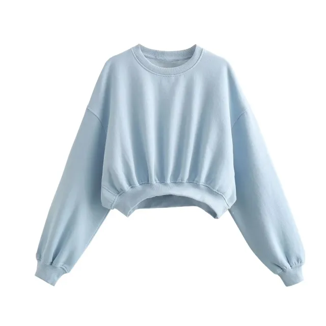 Autumn New Women's Clothing Solid Color Basic Short Sweater Ankle Banded Lace up Jogger Pants Suit Light Blue Top - Shop at LoveMi