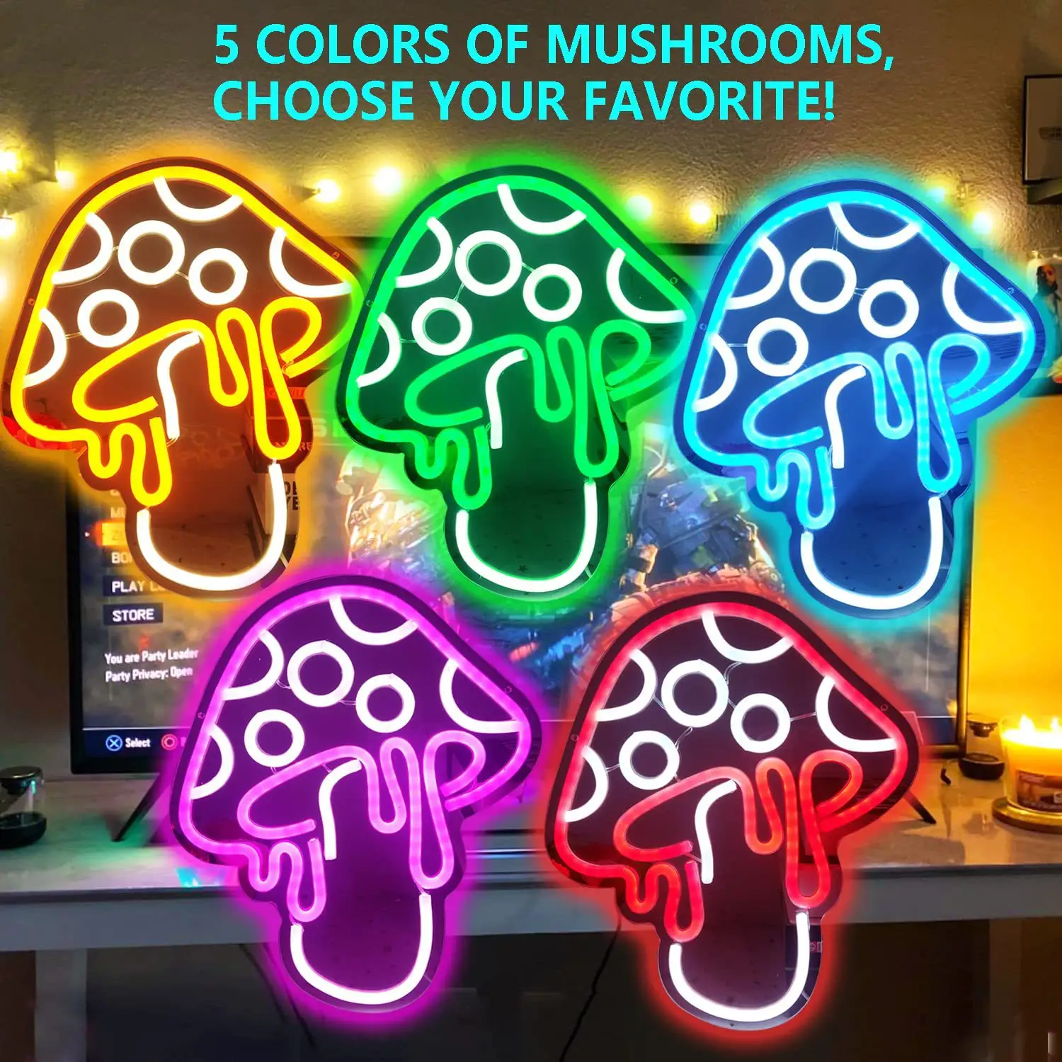 Personalized LED Neon Mushroom Pattern