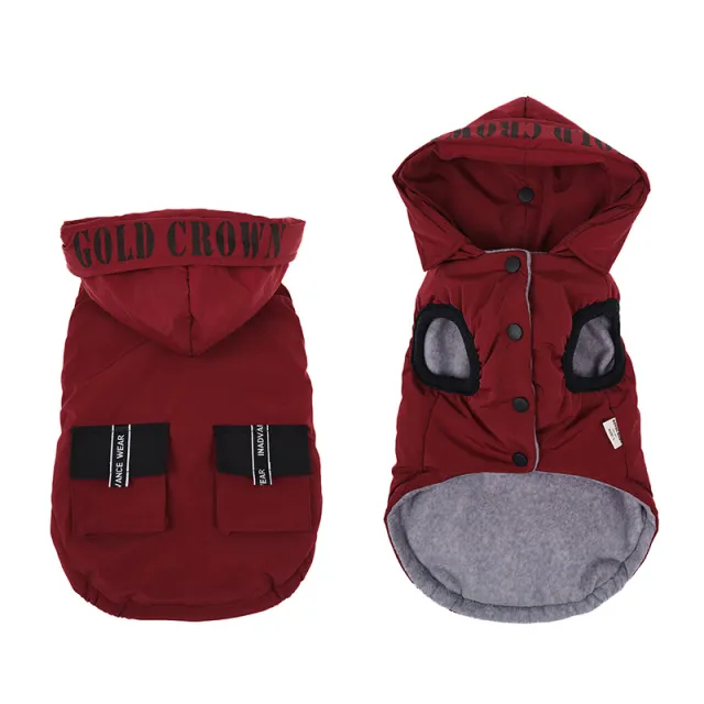 Autumn And Winter New Pet Hooded Thickened Jarre Aero Bull Bichon Winter Cotton Dress Brick Red - Shop at LoveMi
