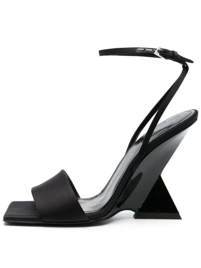 Summer New Open Toe Chunky Heel Square Toe Buckle High Heel Sandals Black - Shop at LoveMi
