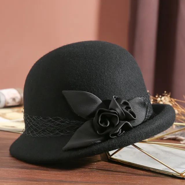 Women's Wool Top Retro Woolen Basin Hat Black - Shop at LoveMi