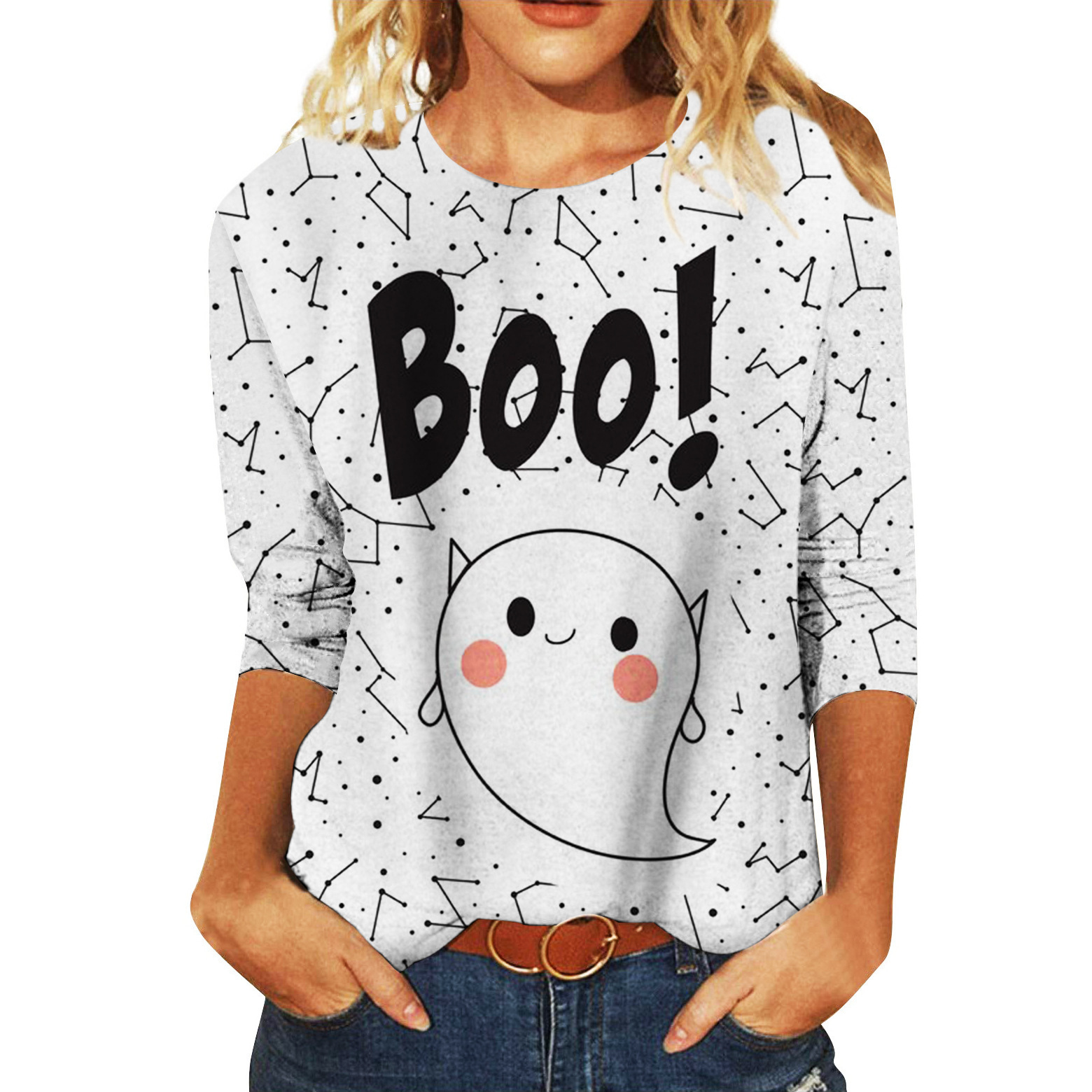 European And American T-shirt Round Neck Top