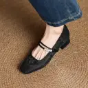 Elegant Chinese-style Tang Suit Womens Shoes Printed Square-toe Beaded Pumps view 7