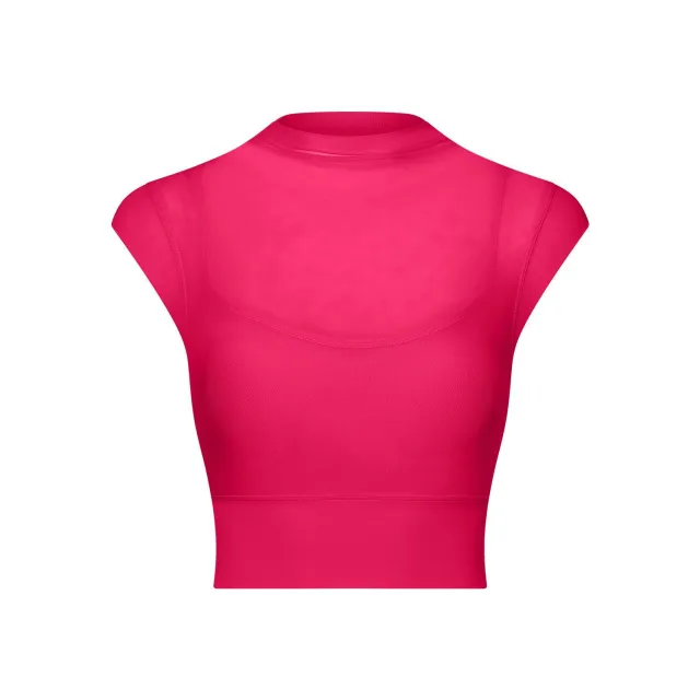 Mesh Yoga Clothes Flounced Sleeve Running Quick drying Sports Bra With Chest Pad Raspberry Powder - Shop at LoveMi