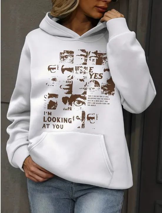 Color Pattern Printed Drawstring Hooded Sweater Lbw080800034 M - Shop at LoveMi