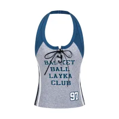 Retro High-grade Niche Design Wear Slimming Women's Halter Vest - Flower Gray - View 1