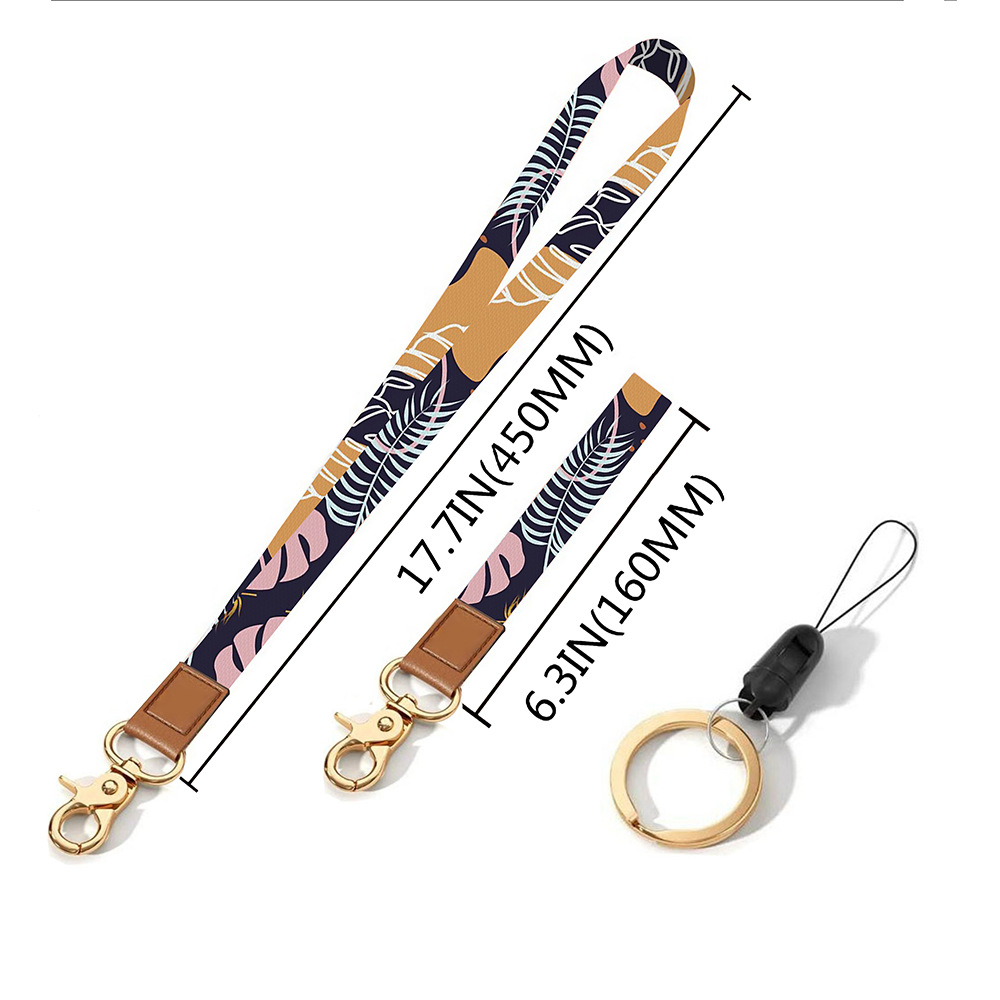 Leather-Polyester Wrist-Neck Dual-Use Keychain Lanyard