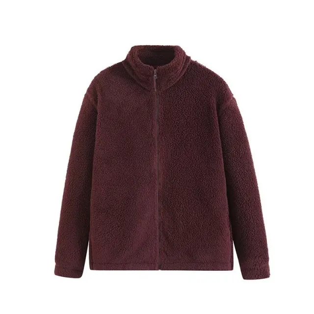New Men's And Women's Polar Fleece Zipper Jacket Plus Velvet Padded Long Sleeve Coat Wine Red - Shop at LoveMi