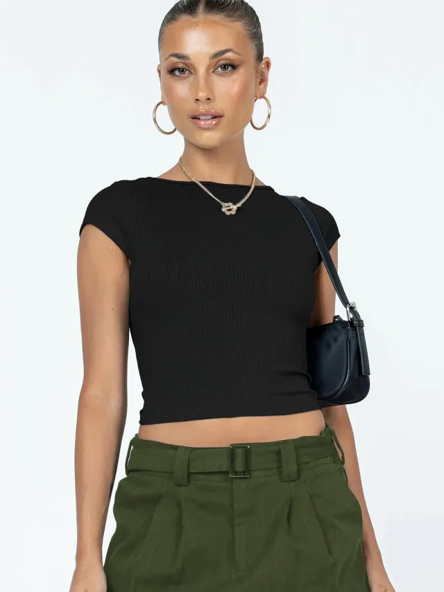 Summer Female Y2g Hollow Crop top Short Sleeve T shirt Black - Shop at LoveMi