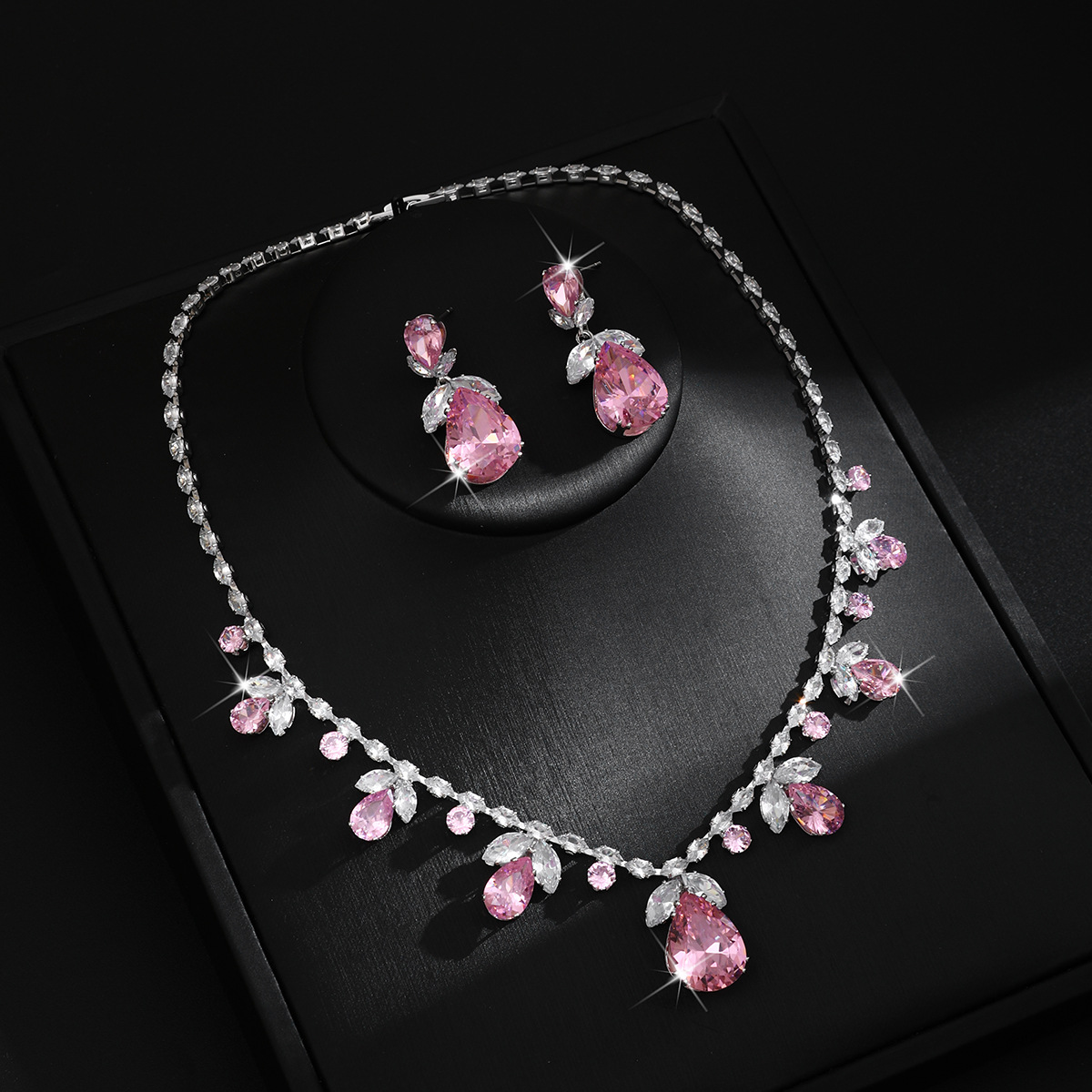 Colorful Intricately Crafted Zircon Necklace And Earrings Jewelry Set