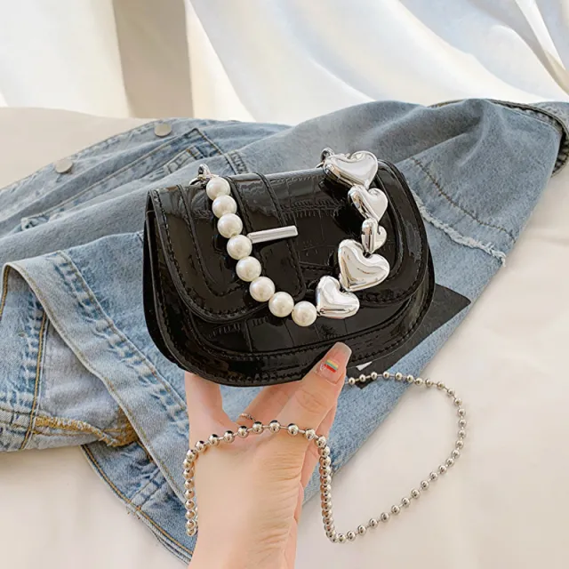 New Laser Pearl Tote Saddle Girl Mini Black - Shop at LoveMi