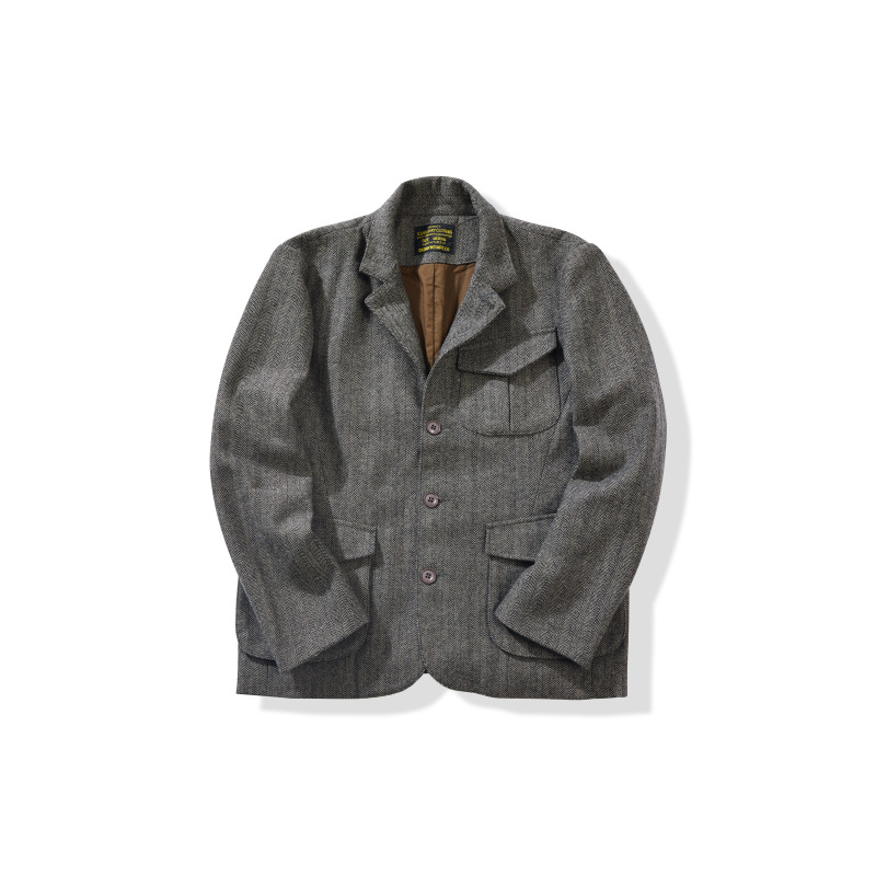Men's Casual Retro Herringbone Thick Wool Jacket