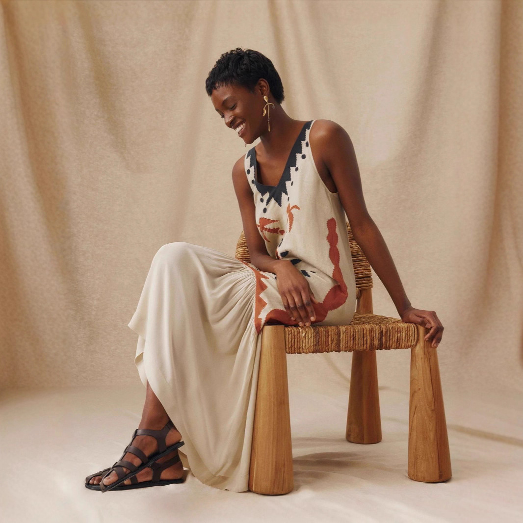 Ethnic Style Sun Totem Printed V-neck Sling Dress