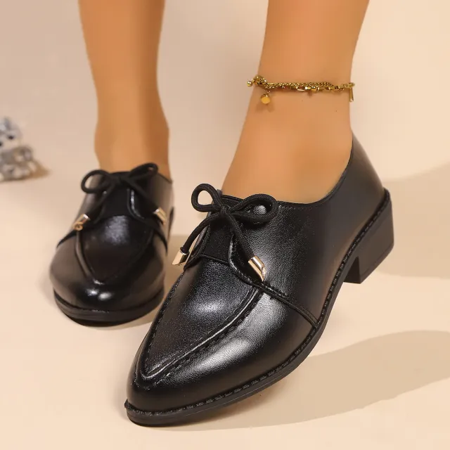 Women's British style Simple Leather Shoes With Bow Small Bowknot 43 - Shop at LoveMi