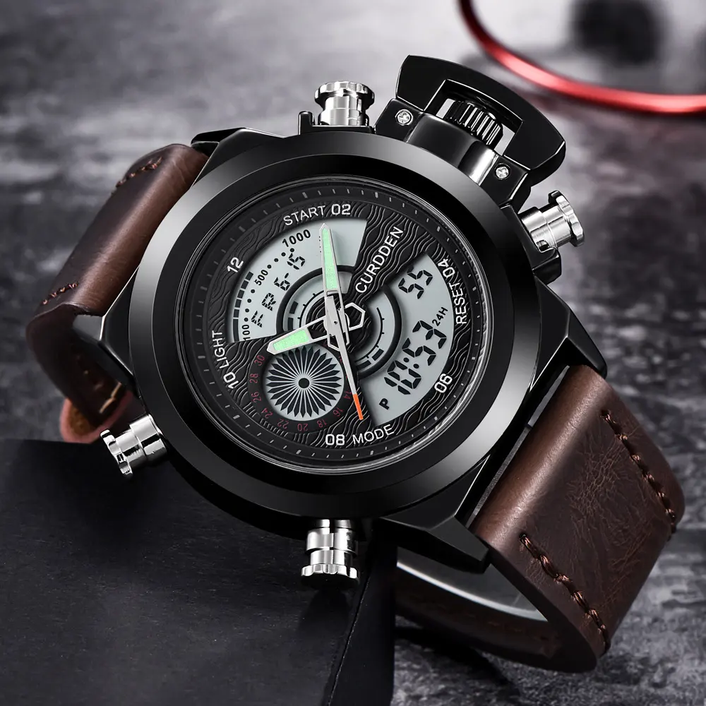Fashion Belt Multi-functional Double Display Sports Watch for Men