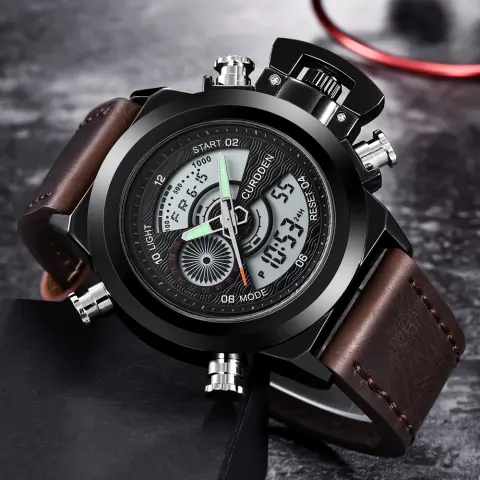 Fashion Belt Multi-functional Double Display Sports Watch for Men