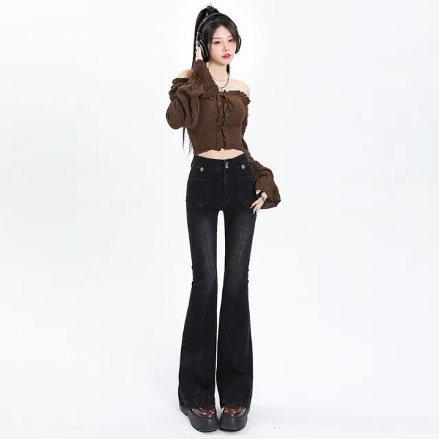 Vintage Vibe Patchwork Skinny Jeans Black And Gray Regular - Shop at LoveMi