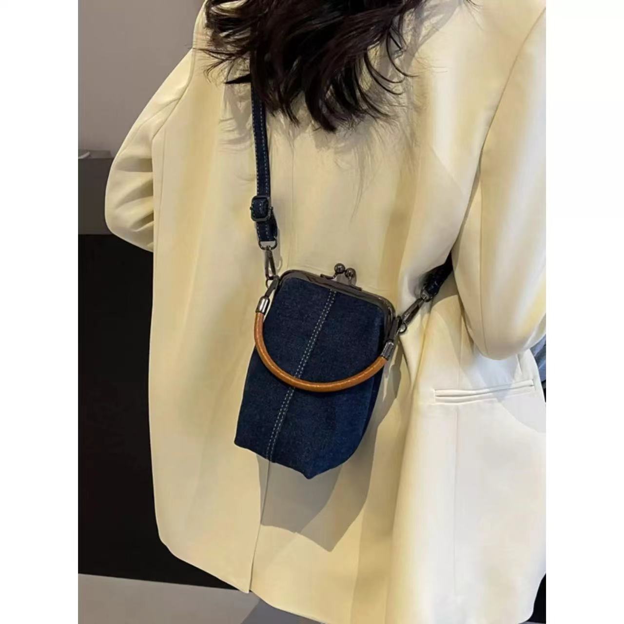 Denim Messenger Bag - Women's Handbag