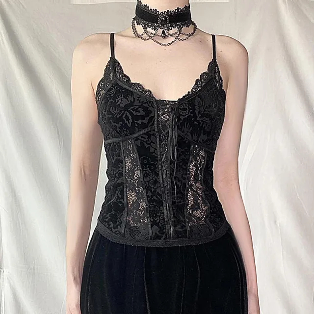 Dark Lace Camisole Vintage Court Style Black - Shop at LoveMi