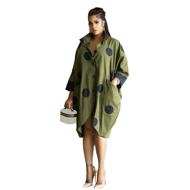 Women's Digital print Cropped sleeve Shirt Dress With Pockets Army Green - Shop at LoveMi