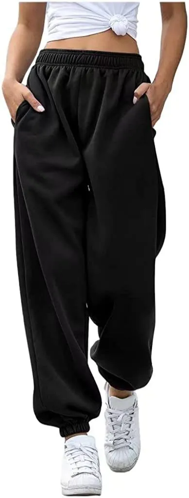 Women's Fashion All match High Waist Casual Track Sweatpants Ankle Banded Pants Black - Shop at LoveMi