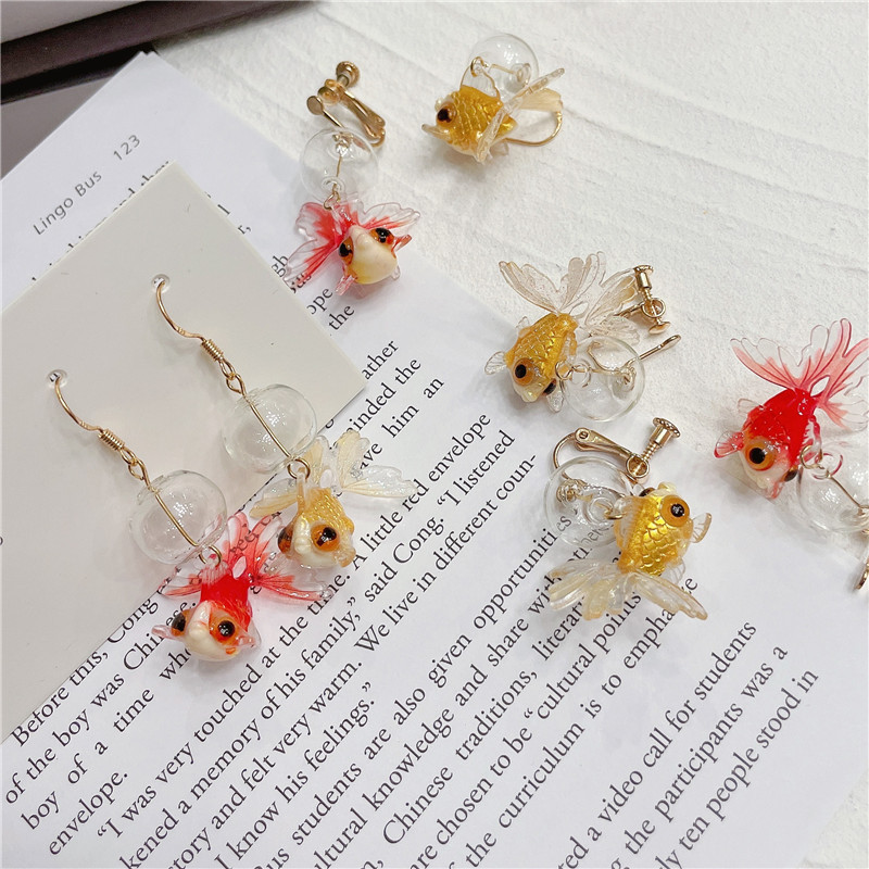 Good Luck Koi Goldfish Sweet Glass Ball Earrings