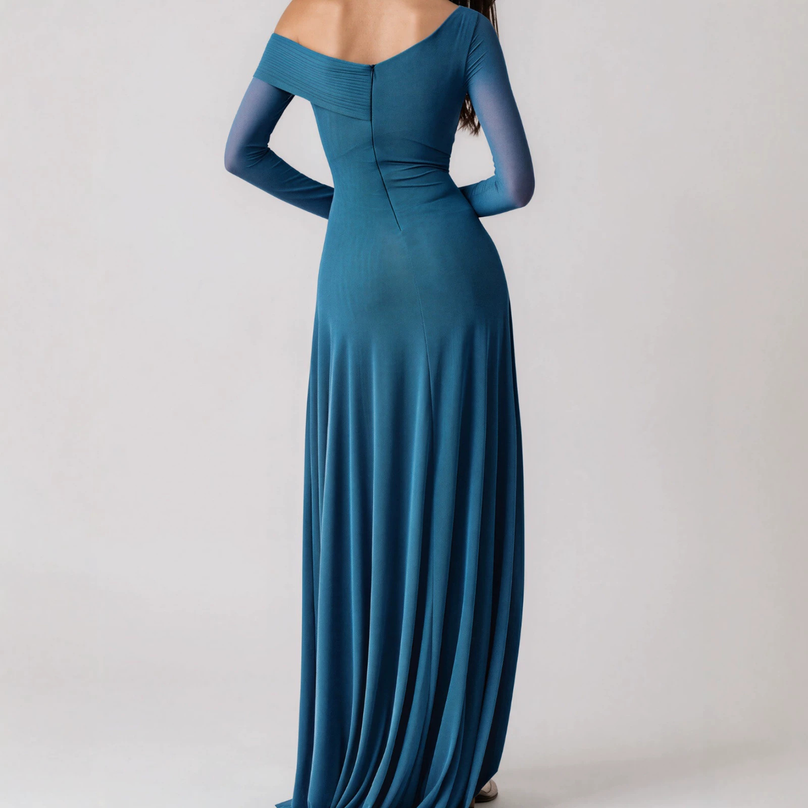 Asymmetrical One-Shoulder Sheer Mesh Mermaid Dress With Side-Twist Ruching And A Waist Cinch For Women 3