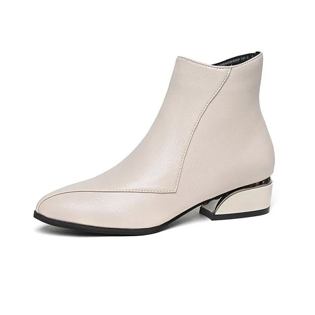 Women's British style Fashionable Chunky Heel Martin Boots Cream - Shop at LoveMi