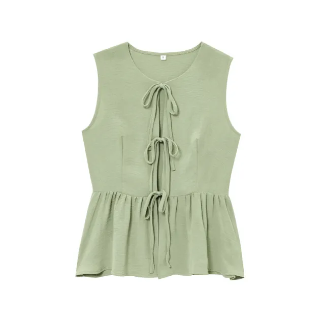 Sleeveless Lace up Top Loose Drape Flared Pants Green Top - Shop at LoveMi