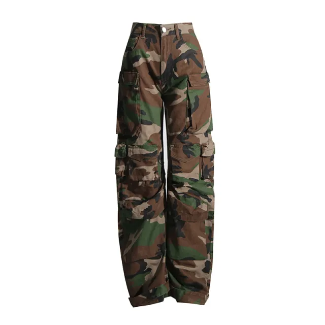 Women's Side Multi pocket Decorative Design Camouflage Cool Handsome Loose Street Jeans Camouflage Xl - Shop at LoveMi