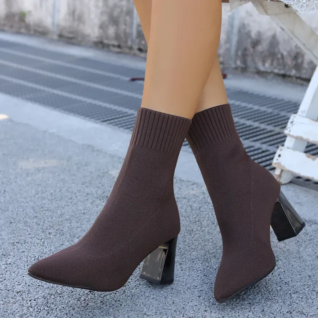 Plus size Slimming Fly knit High heel Fashion Boots Brown - Shop at LoveMi