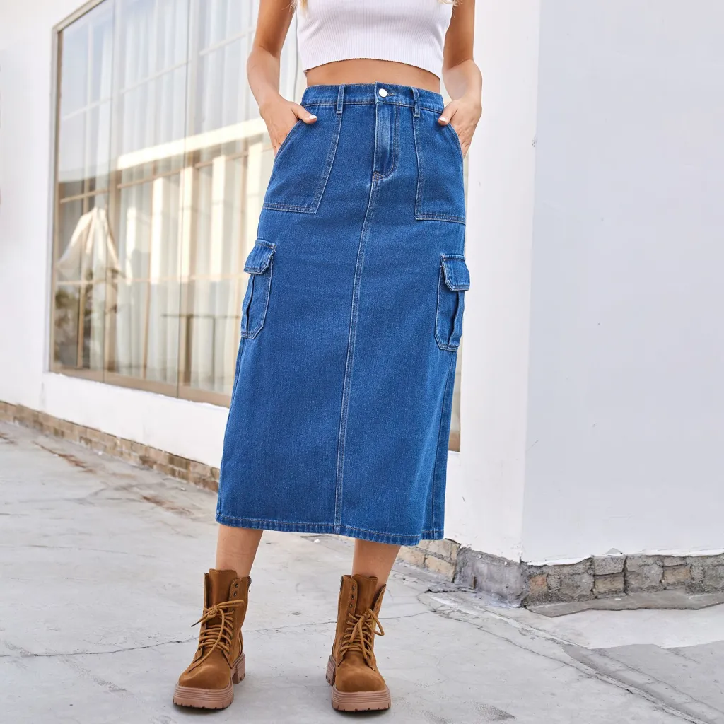 European And American Summer Washed Overalls Skirt Denim Skirt - Blue