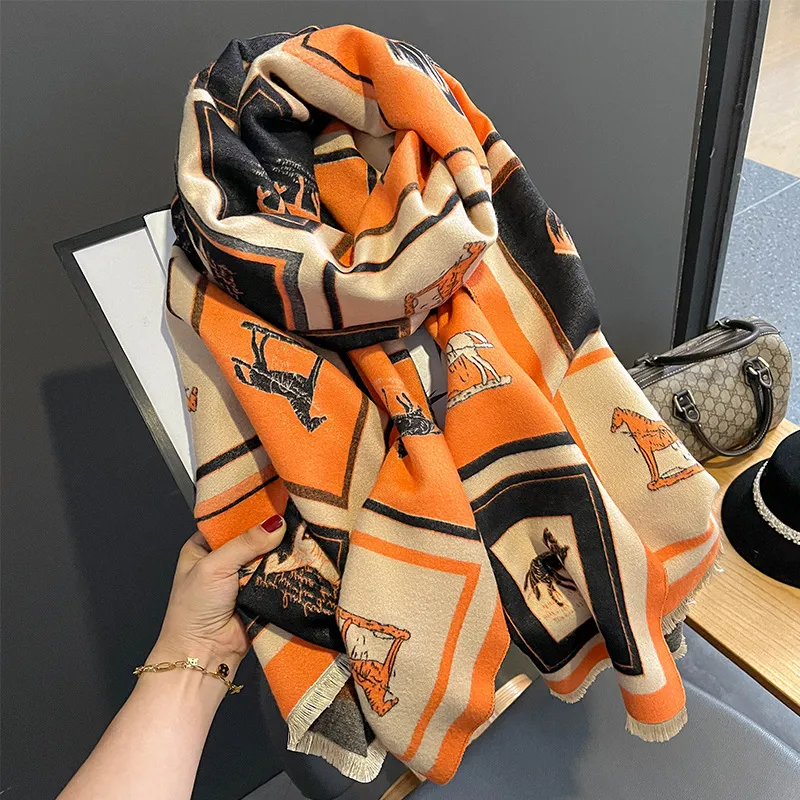 Carriage Artificial Cashmere Scarf Women's Dual-use Air Conditioning Shawl - Orange