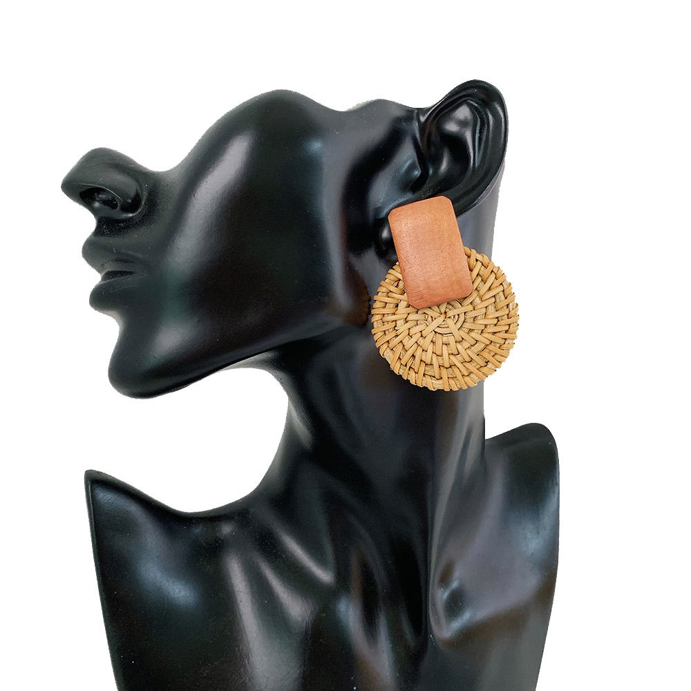 Wooden Round Rattan Bohemian Style Personalized Earrings