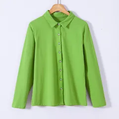 Long Sleeve Shirt Women's Cotton Top Bottoming Shirt - Green - View 1