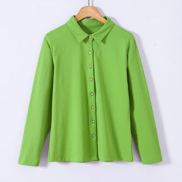 Long Sleeve Shirt Women's Cotton Top Bottoming Shirt Green - Shop at LoveMi