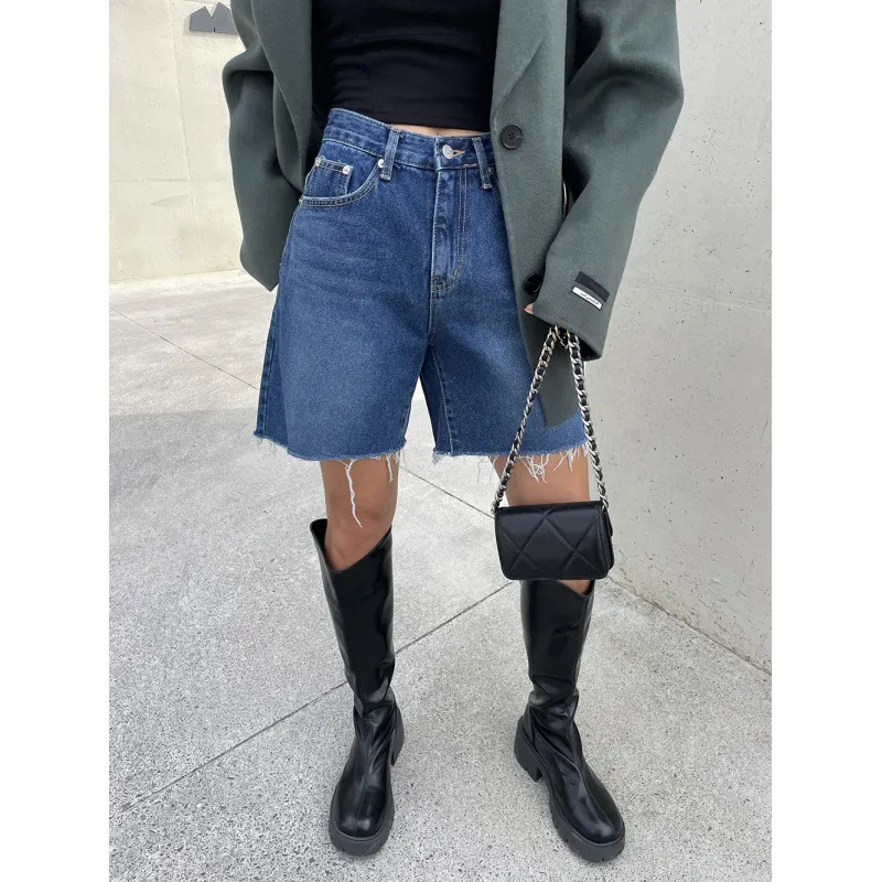 Season New Washed Blue Simple Casual Baggy Straight Trousers - Blue